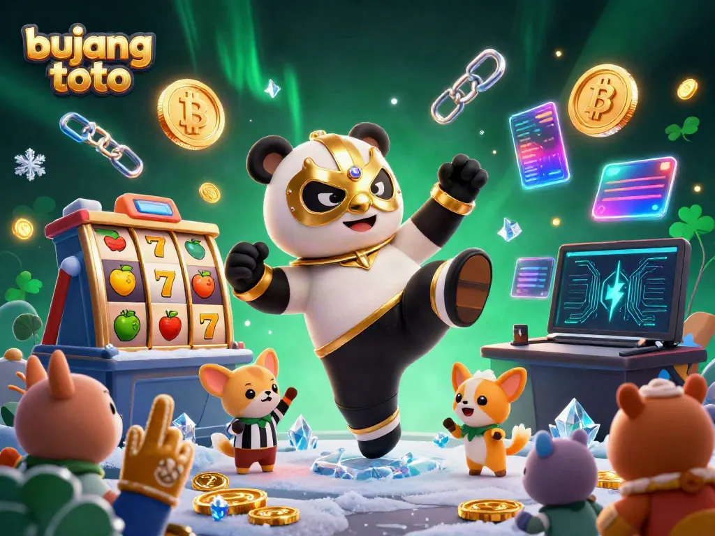 Engage with bujang toto in an action-packed scene featuring colorful slot reels and lively animal spectators.