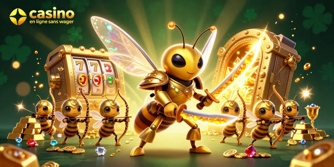 Jouez au casino en ligne sans wager avec des trésors et héros fantastiques entourés de richesses brillantes.