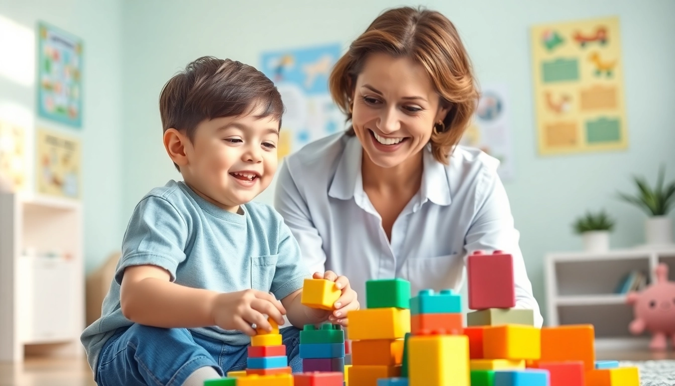 Engaging early intervention ABA therapy session with a therapist and child playing together.