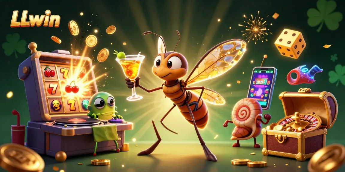 LLwin casino illustration with vibrant characters and gaming elements bursting with excitement.