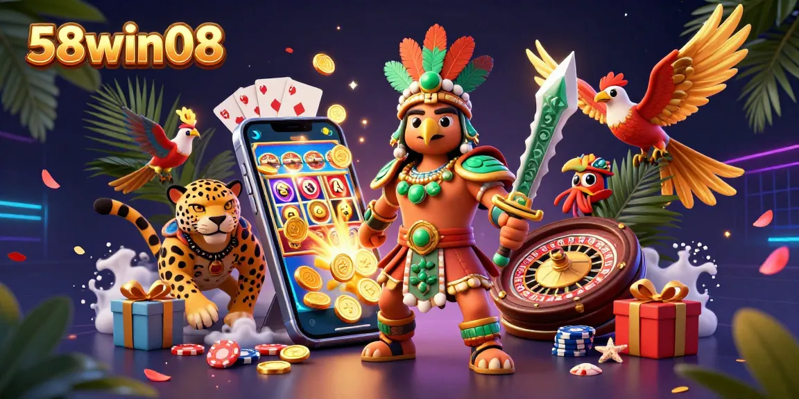Engage with thrilling games at 58win08, where the Aztec warrior and jaguar present exciting casino adventures.