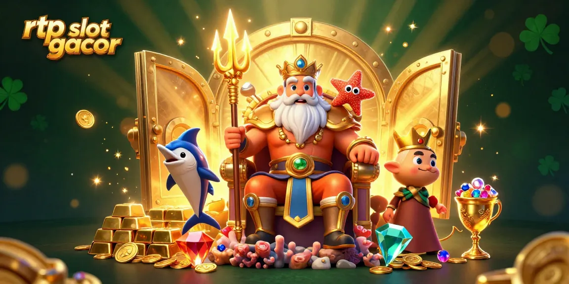 RTP slot gacor terlihat dalam ilustrasi 3D dengan Raja Neptune dan elemen kasino, menambah kekayaan visual.