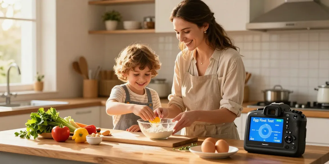 Menyiapkan makanan di dapur rumah dengan panduan https://www.eggfloattest.com/contact, keluarga menggambarkan kesegaran telur menggunakan metode Uji Mengapung Telur.