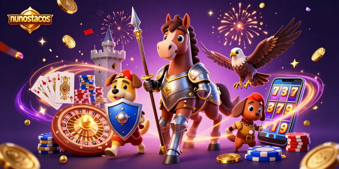 Experience nunostacos excitement with a knight and puppy in a vibrant casino scene.