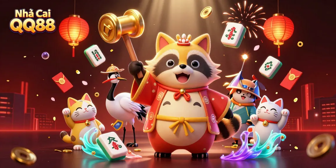 Experience the thrill of Nhà Cái QQ88 with vibrant casino-themed 3D illustration