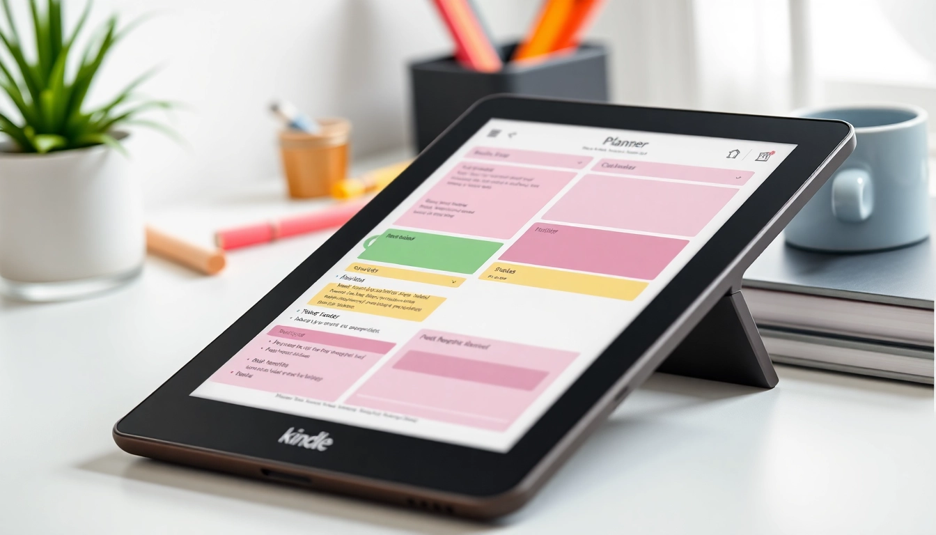 Engage with engaging Planners for Kindle Scribe showcasing colorful digital organization templates.