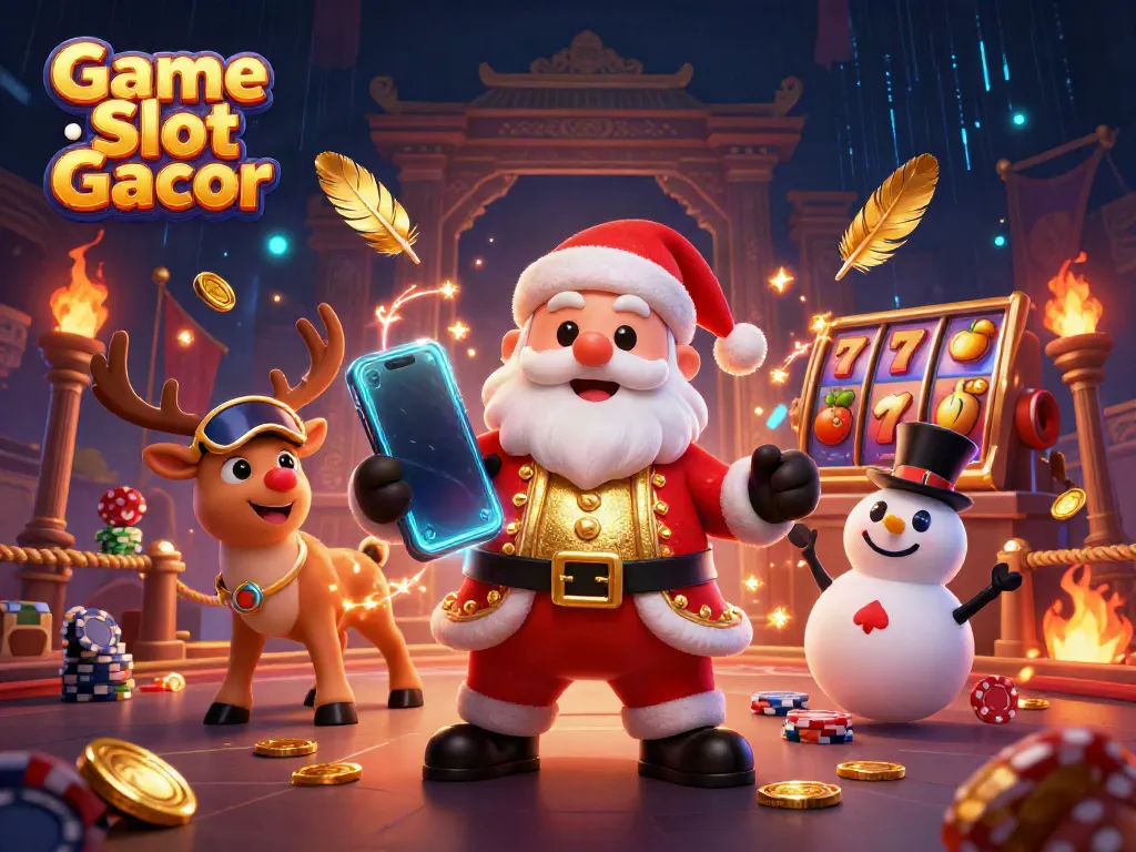 Menangkan jackpot dengan Game Slot Gacor bersama Santa Claus, rusa, dan manusia salju.