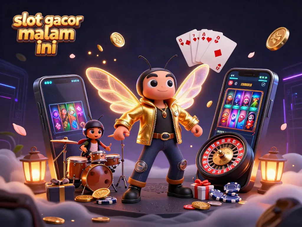 Gambarkan slot gacor malam ini dengan rocker jangkrik dan elemen kasino yang meriah.