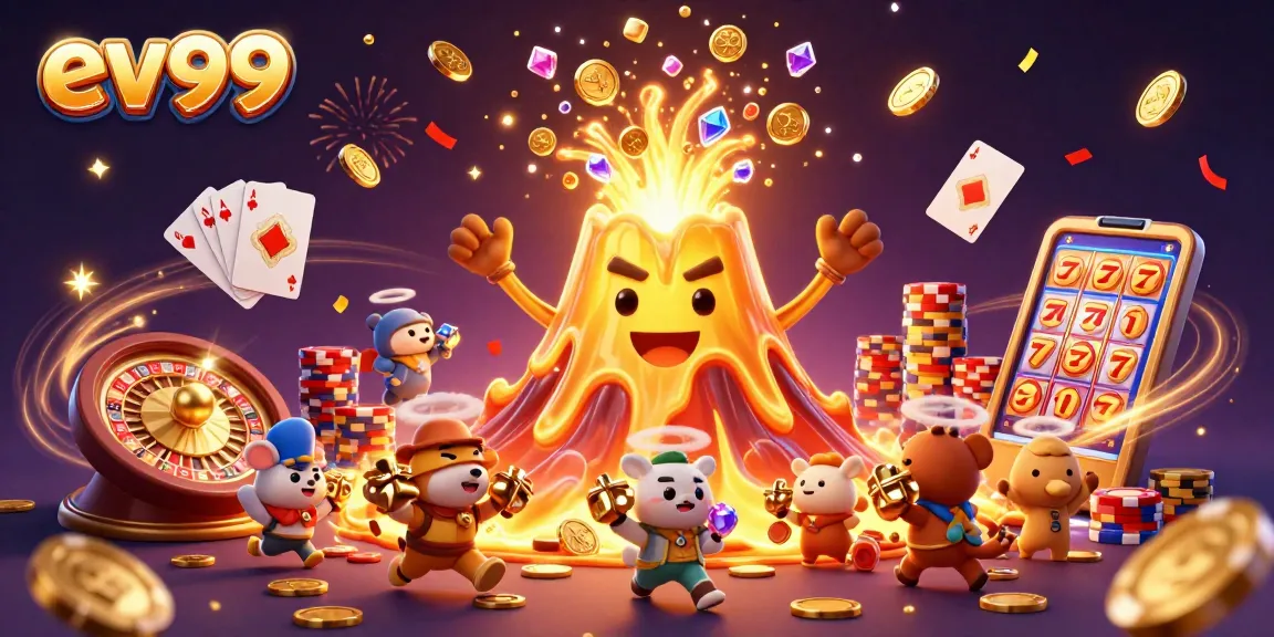 Engage with ev99's thrilling casino world featuring a triumphant volcano and treasure adventure.