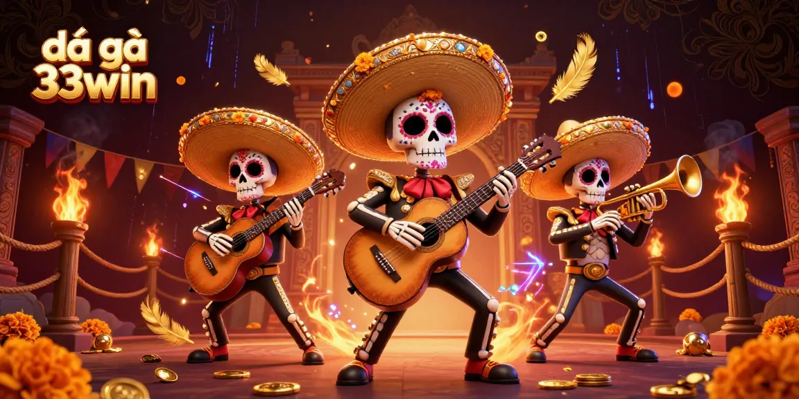 Engage with đá gà 33win in this vibrant 3D scene featuring dynamic mariachi musicians and gambling elements.