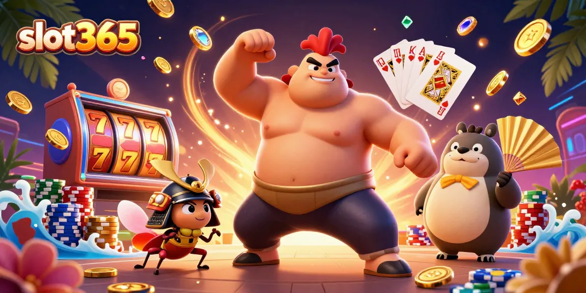 Experience thrilling gameplay with slot365 as a sumo wrestler rooster dominates the scene.