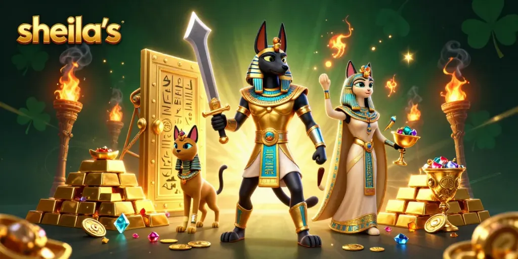 Spin to win with sheila's inspired gaming adventure, showcasing Egyptian richness and treasures.