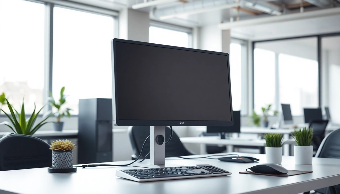 Το refurbished pc σε μοντέρνο γραφείο με καθαρό σχεδιασμό και επαγγελματική διάθεση.