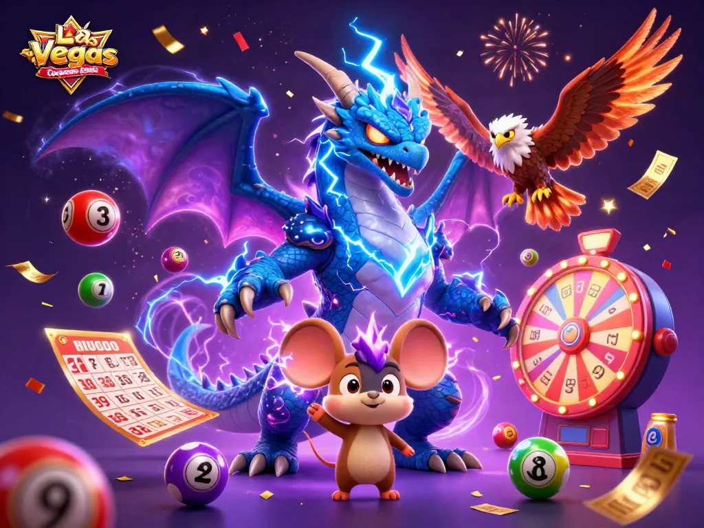 Engaging illustration of Las Vegas Corporate Events featuring a dynamic dragon and hawk surrounded by vibrant casino elements.