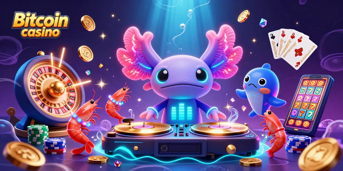 Immergez-vous dans l'univers du Bitcoin casino avec une scène dynamique aux couleurs éclatantes et personnages animés.