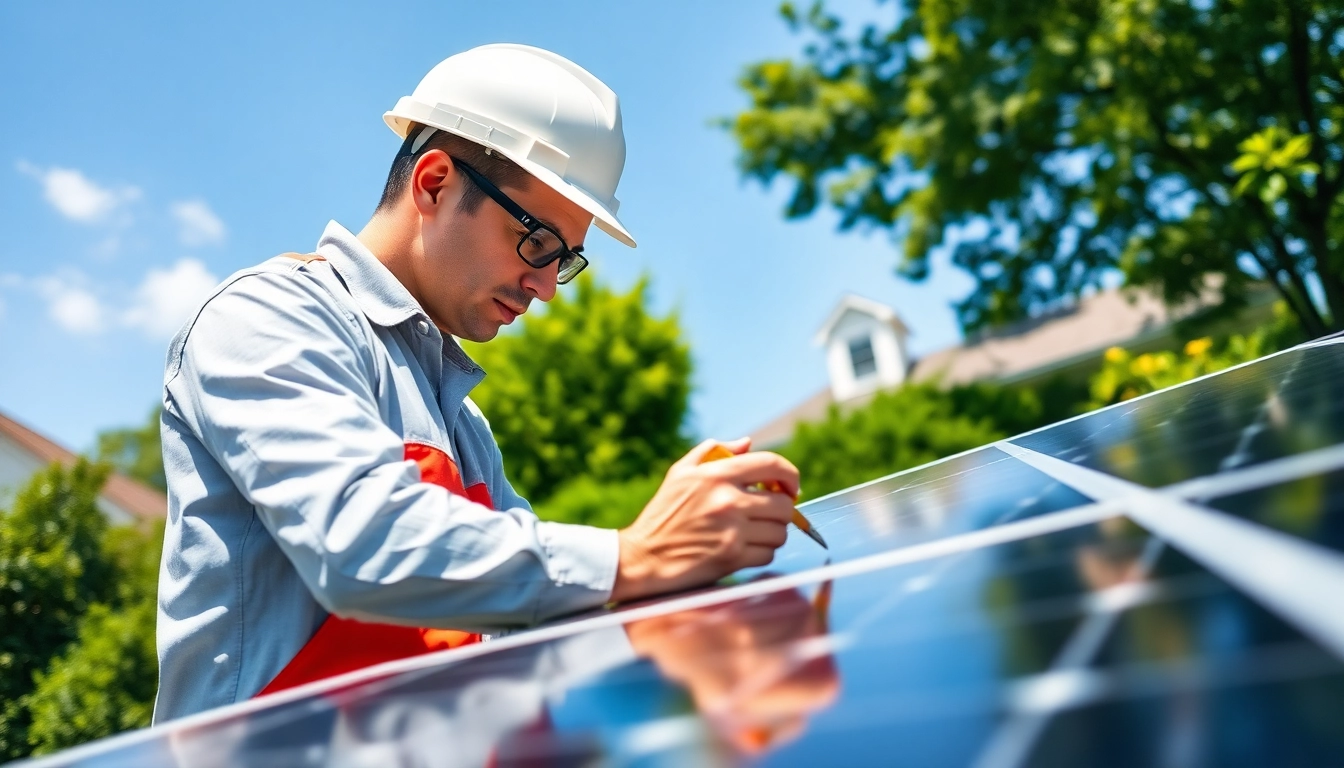 Skilled technician working on solar repair company New Jersey panels in a sunny residential backyard.