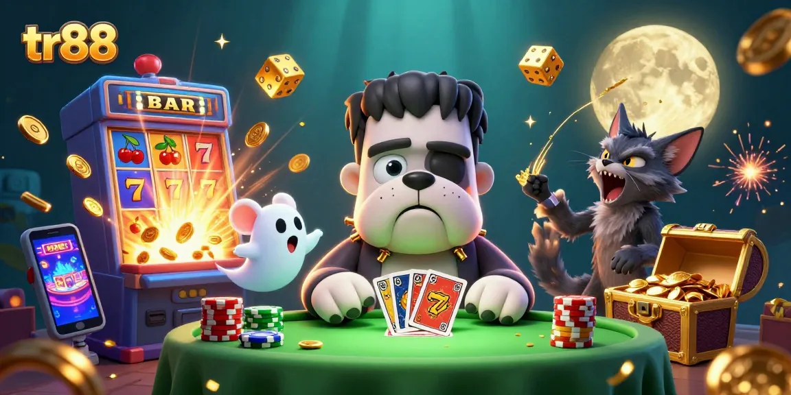 Engage in thrilling gameplay at tr88's vibrant casino with animated characters and festive gaming elements.