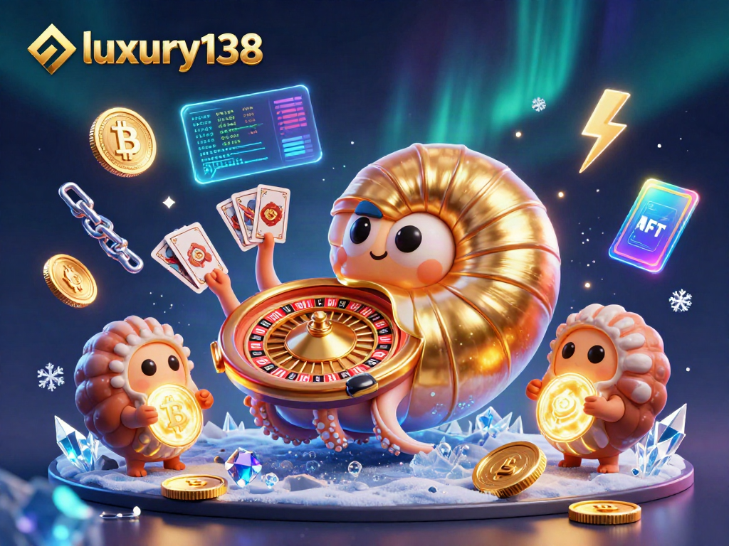 Mainkan luxury138 dengan nautilus berkilau dan kartu sambil dikelilingi koin crypto.