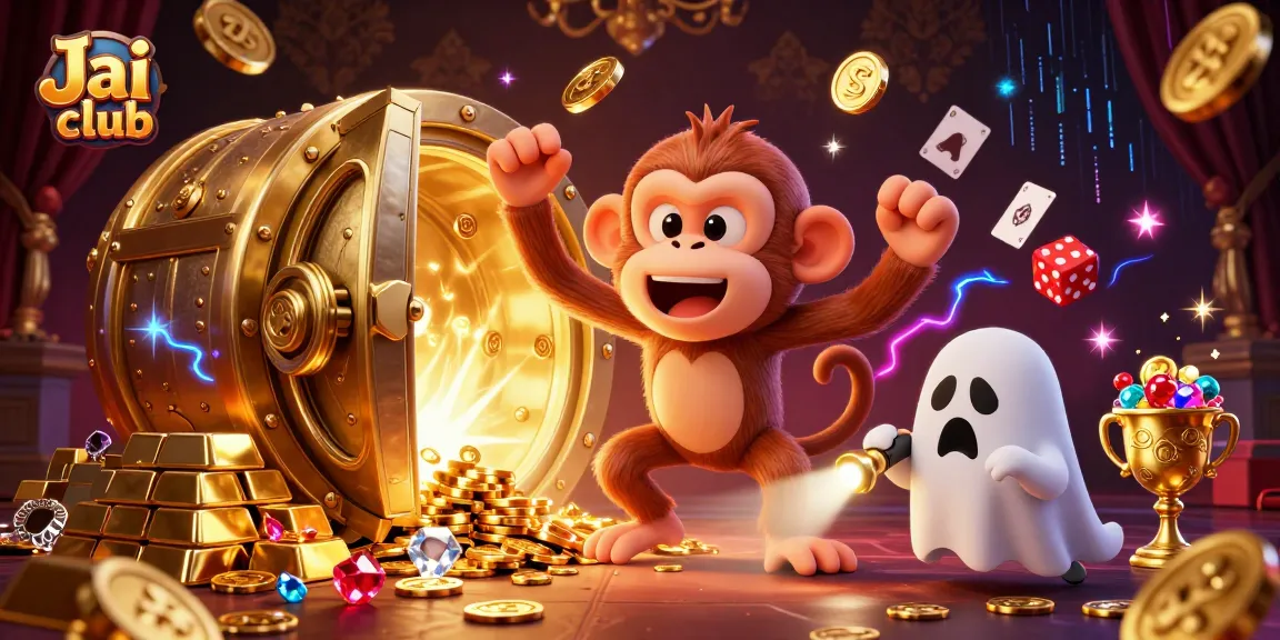 Experience thrilling games like at Jai club with a mischievous monkey juggling treasures in a haunted casino.
