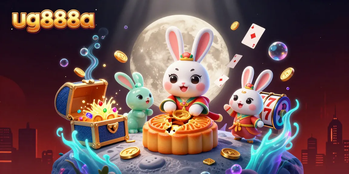 Engage in exciting gameplay at ug888a with a dynamic scene of moon rabbits and casino elements.