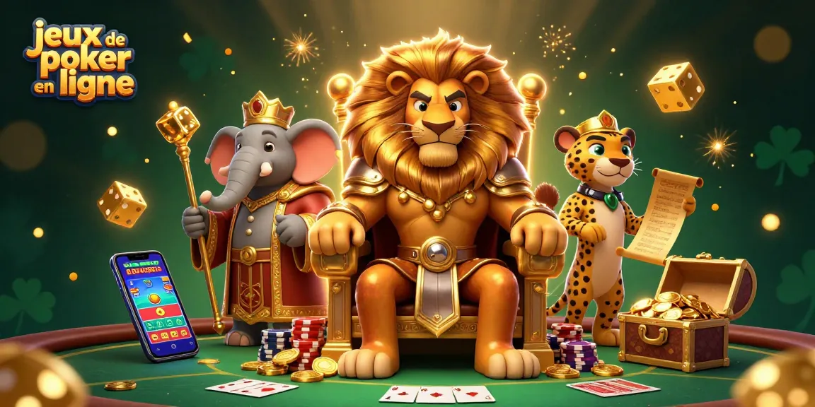 Explorez les jeux de poker en ligne avec cette illustration 3D dynamique mettant en scène un roi et des éléments de poker captivants.