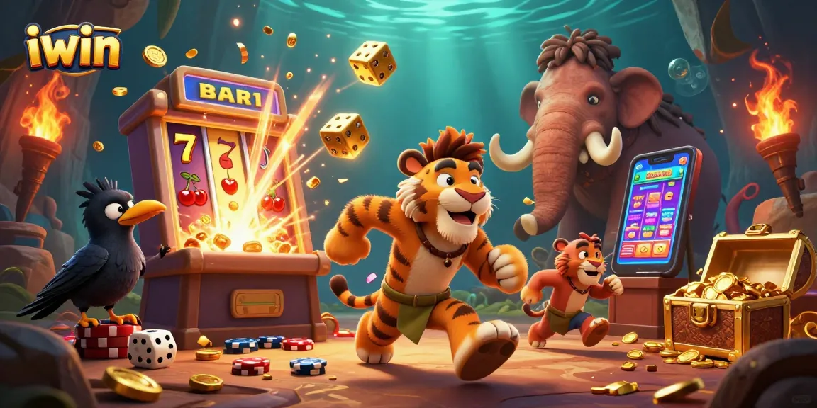 Win at iwin casino with a dynamic scene showcasing prehistorical slot gameplay and colorful action!