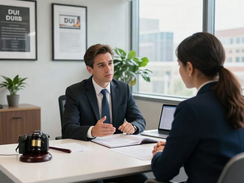 Atlanta DUI lawyer aiding client with Marietta DUI arrest case, modern office setting.