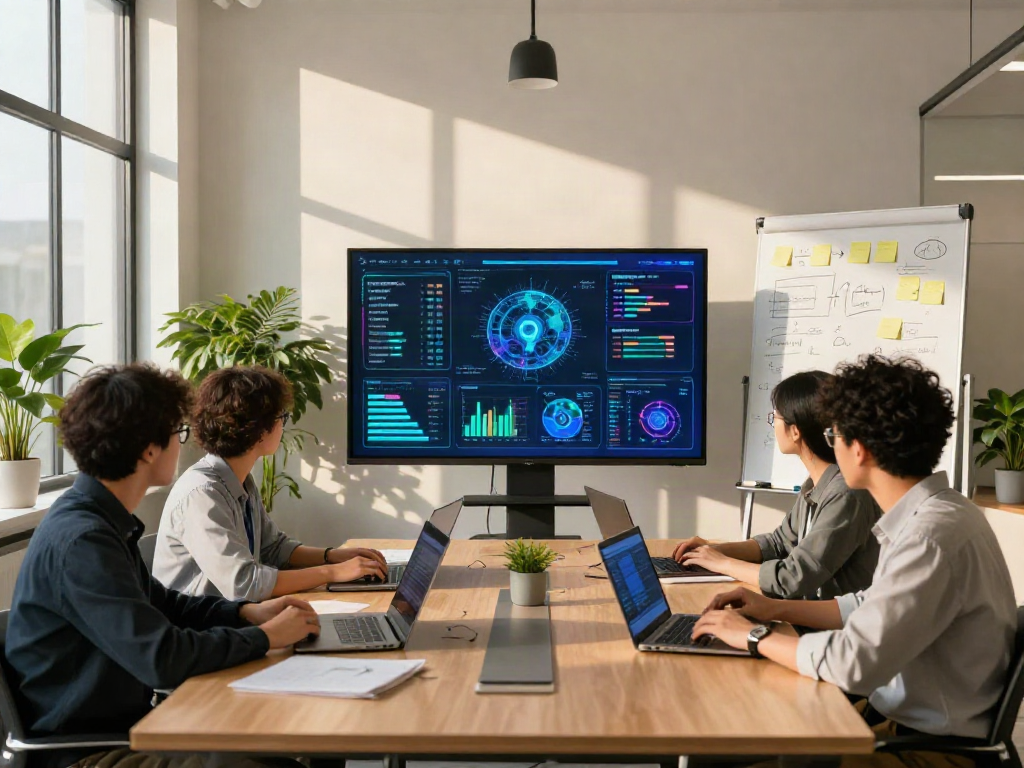 AI Detector team collaborating in modern office, showcasing innovative image detection techniques.