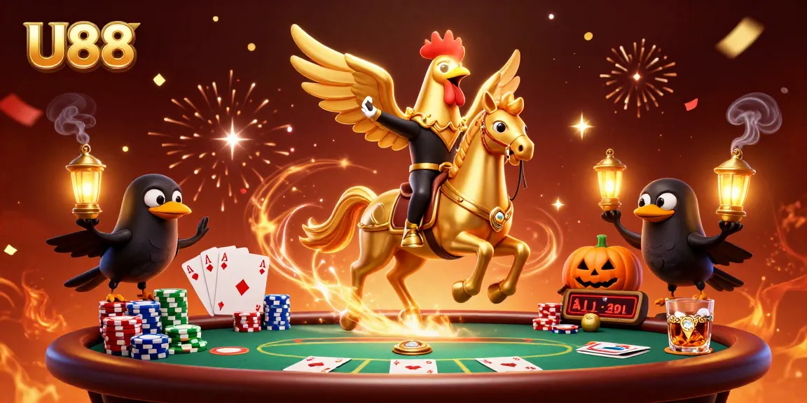 U88 invites players to enjoy a colorful casino scene, showcasing thrilling poker action and festive energy.