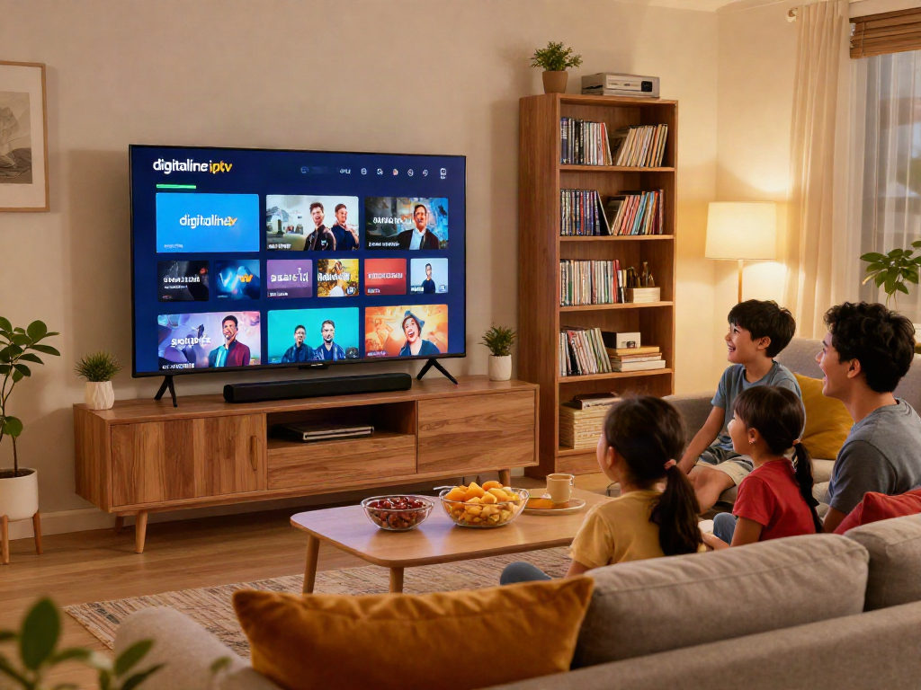 Family enjoying time together while using digitaline iptv for streaming movies.