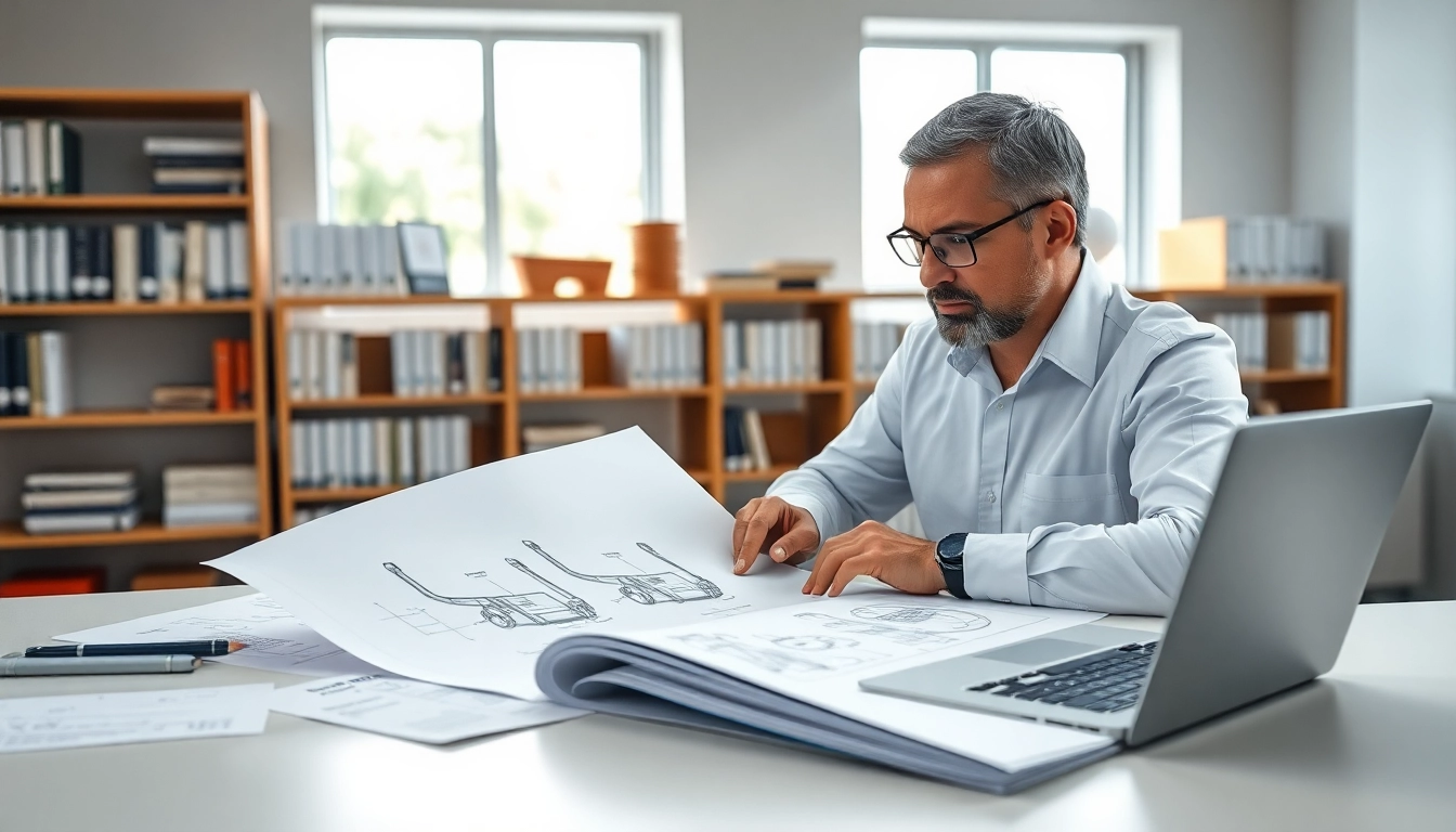 Engineer examining CRN Registration documents in a professional office setting.