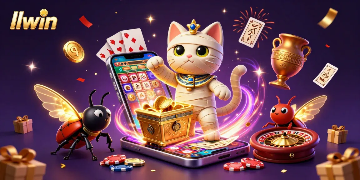 Experience thrilling slots at llwin with a playful mummy cat and golden treasures.