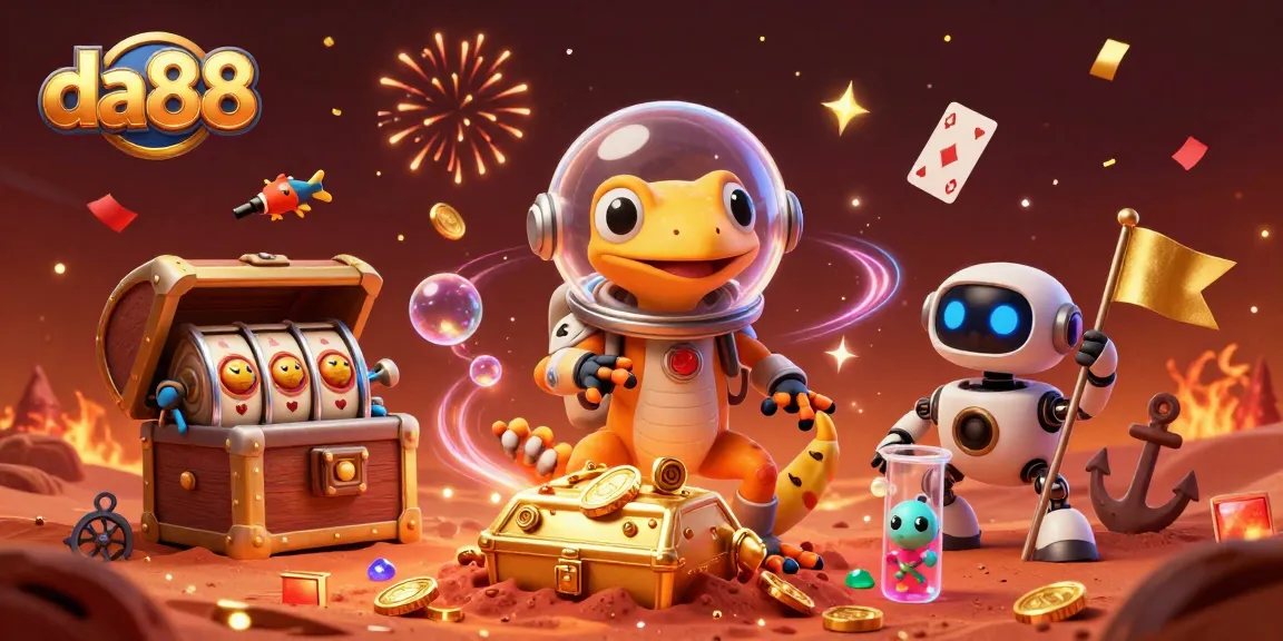 da88 players enjoy vibrant casino treasures in a cosmic Martian setting with golden glory.