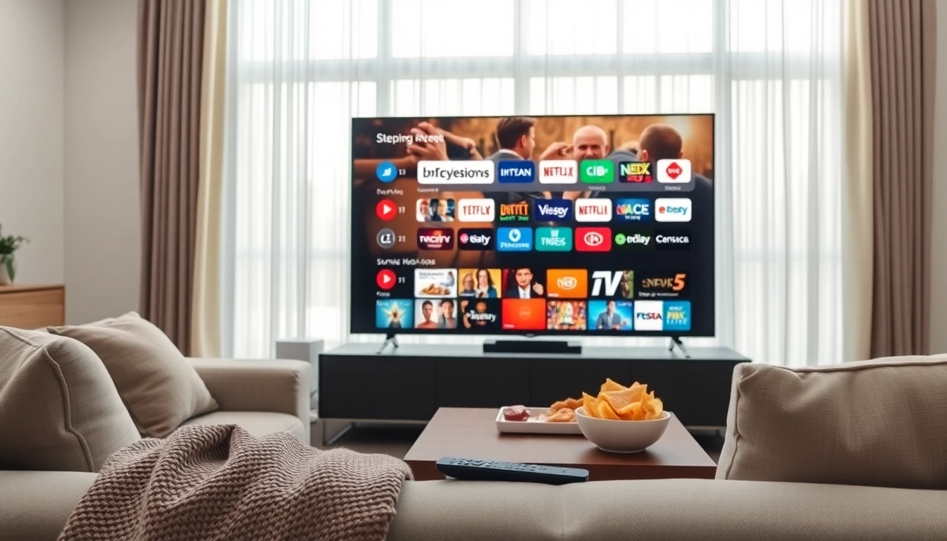 Showcasing IPTV services in a modern living room with sleek technology and cozy atmosphere.