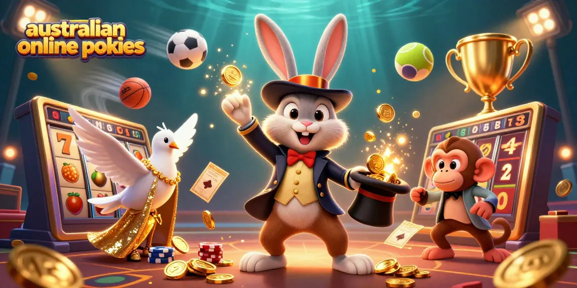 Experience australian online pokies with magic and excitement in this vibrant 3D illustration.