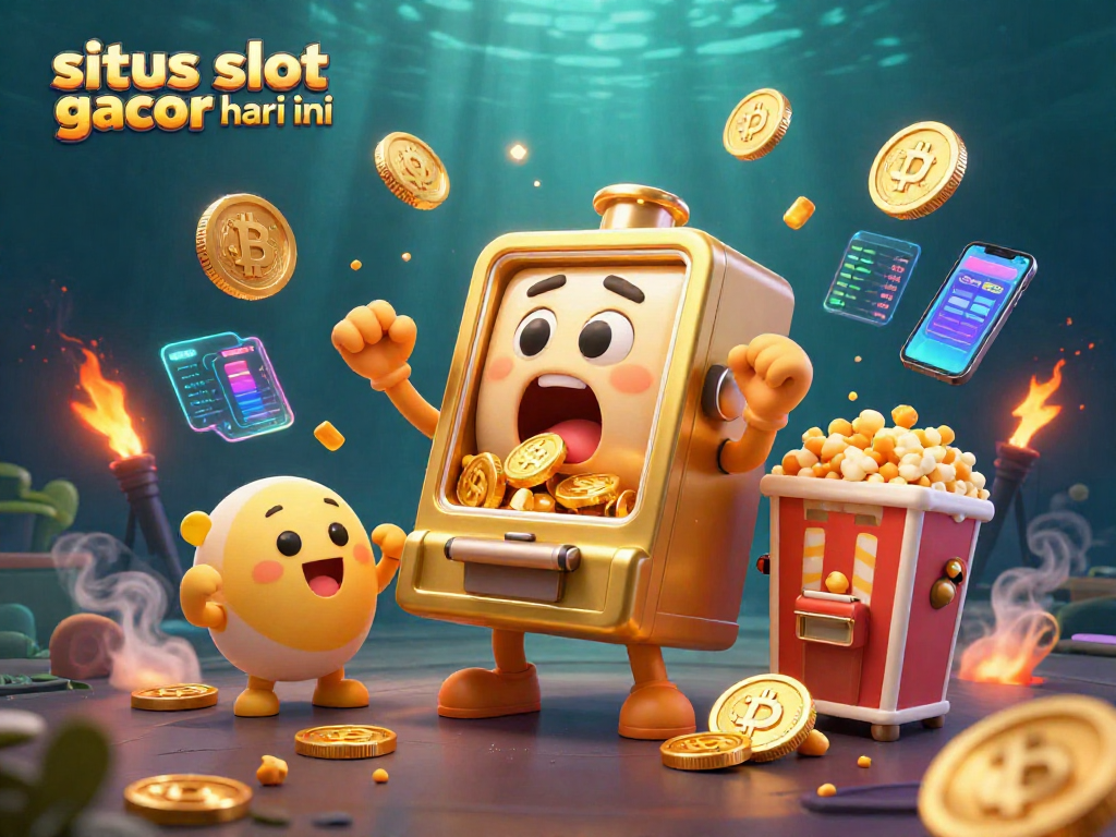 Experience situs slot gacor hari ini with a dynamic scene featuring winning slot machines and vibrant crypto elements.